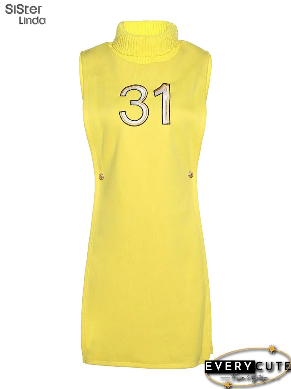 Casual Letter Embroidery Y2K Tank Top Women Sleeveless Knit Turtleneck Side Hollow Wild Slim Stretch Trend Vest