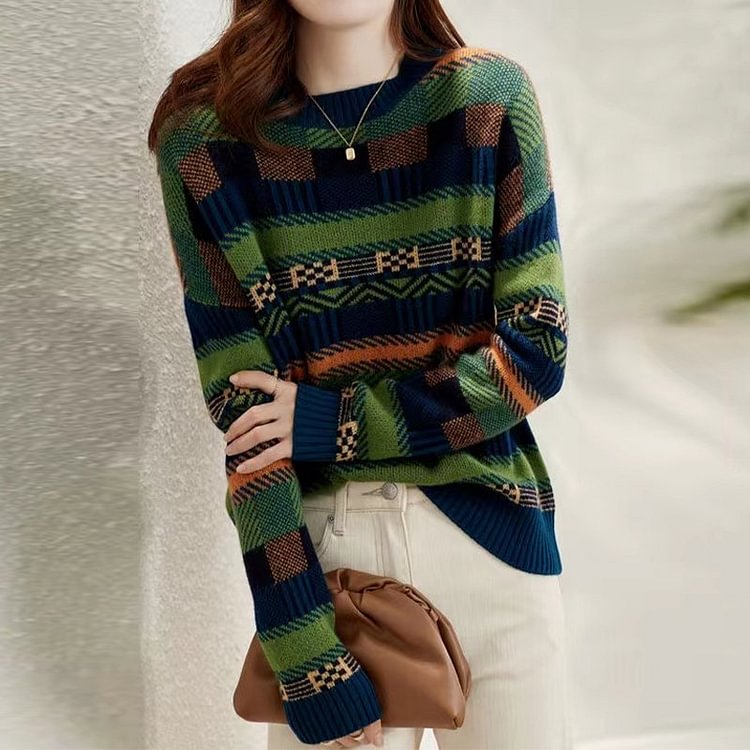 Green Shift Knitted Long Sleeve Sweater QueenFunky