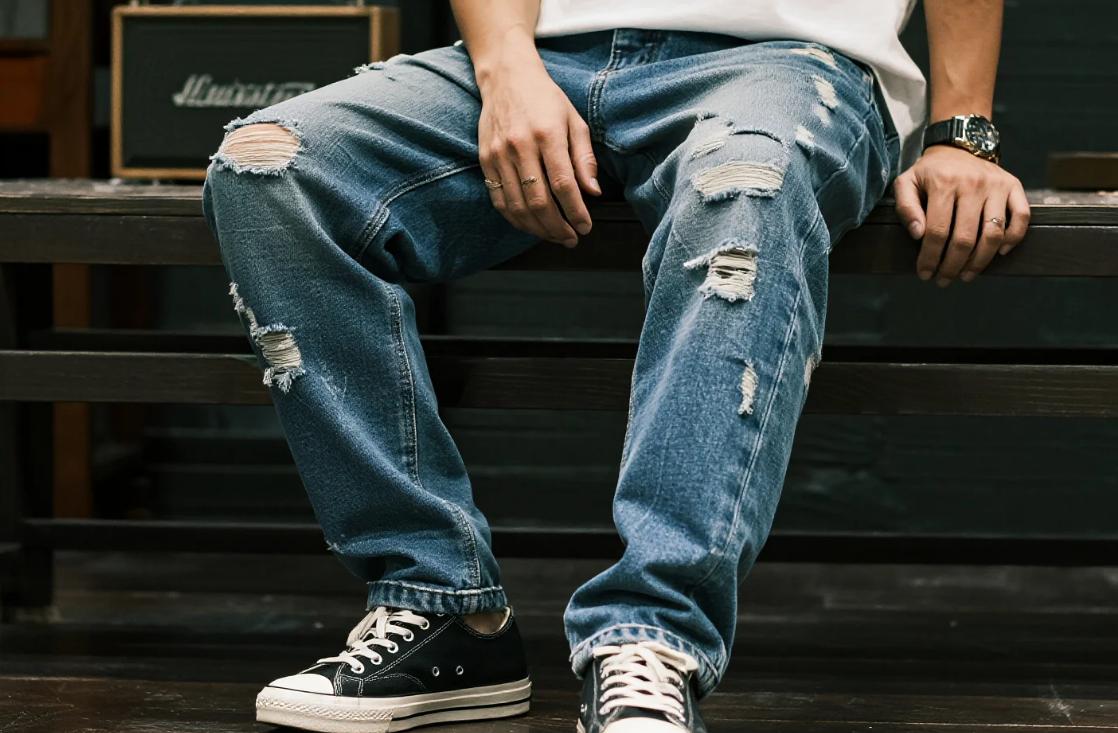 relaxed-fit ripped jeans for big men