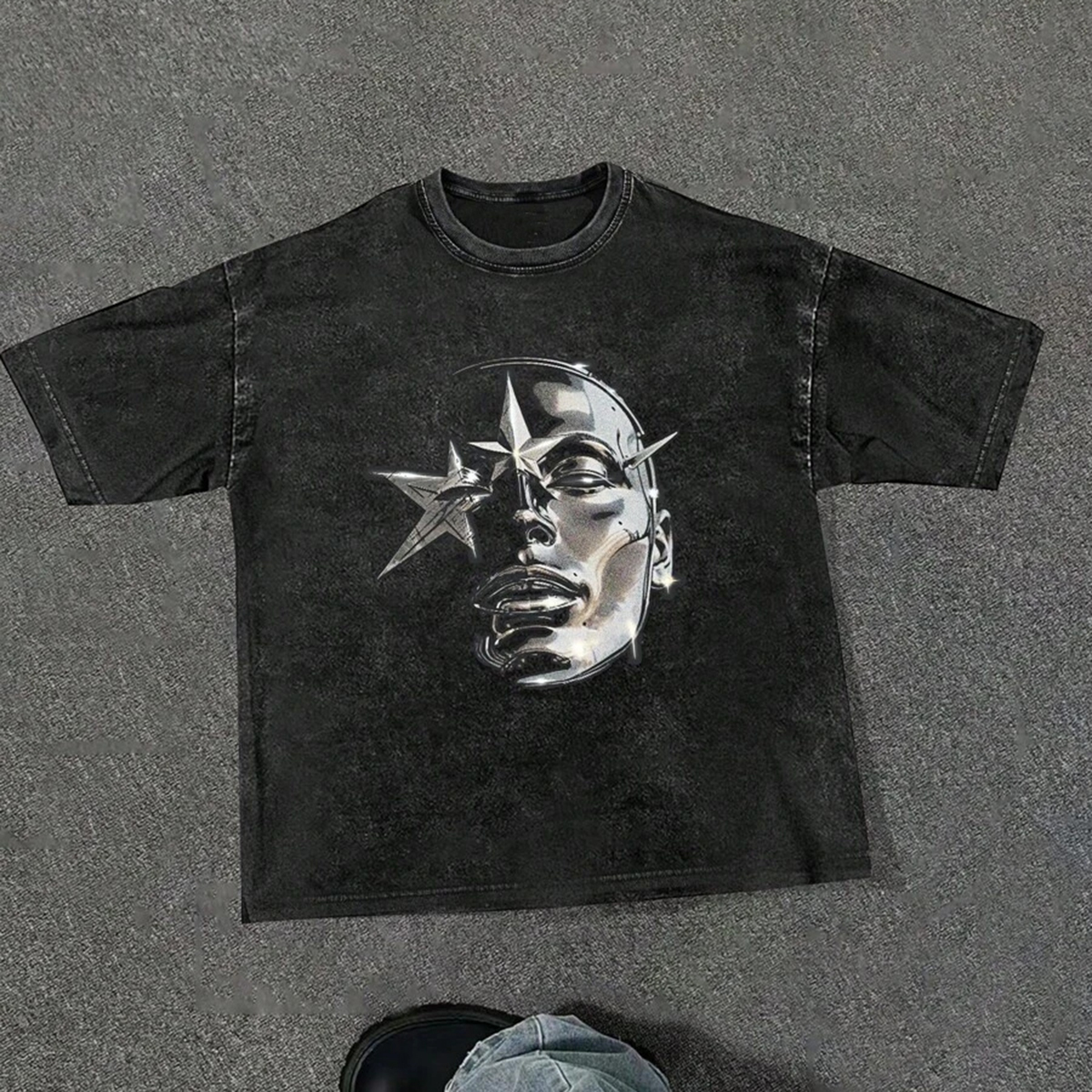 Sopula Vintage Character Portrait Graphic Distressed Acid Wash T-Shirt - SOPULA