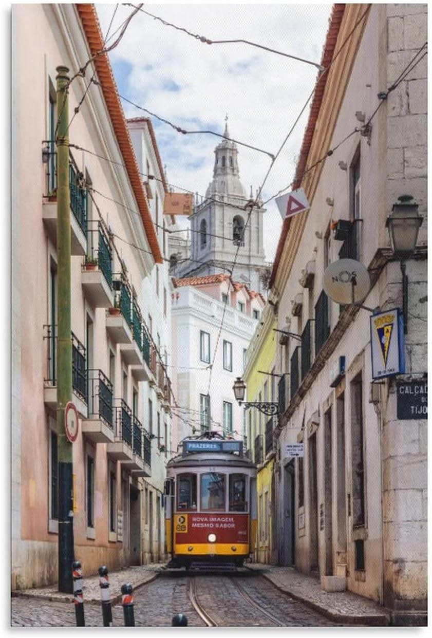 Lisbon Tram Portugal Old Town Streets Canvas Poster Bedroom Decor Sports Landscape Office Room Decor Gift,Canvas Poster Wall Art Decor Print Picture Paintings for Living Room Bedroom Decoration 12x18i 12x18inchs(30x45cm)