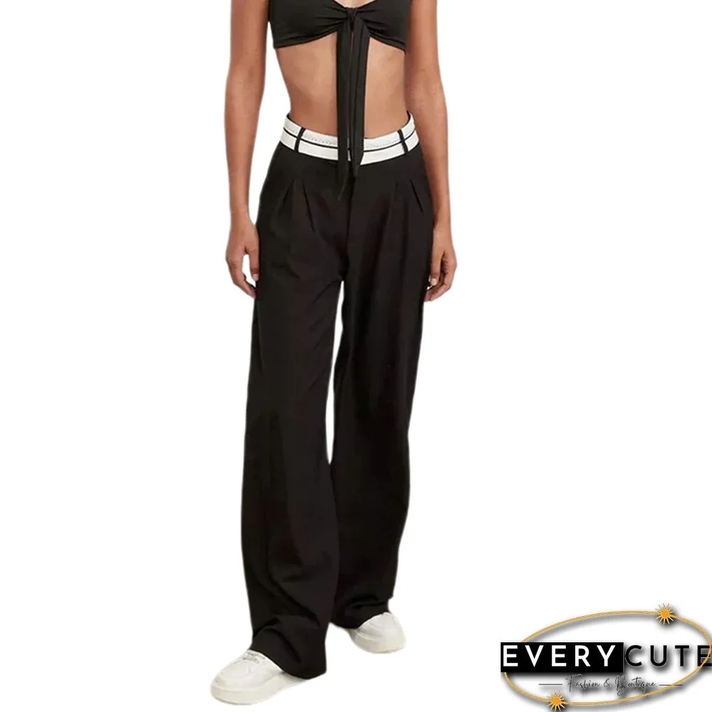 Black Floor Long Pants with Pocket