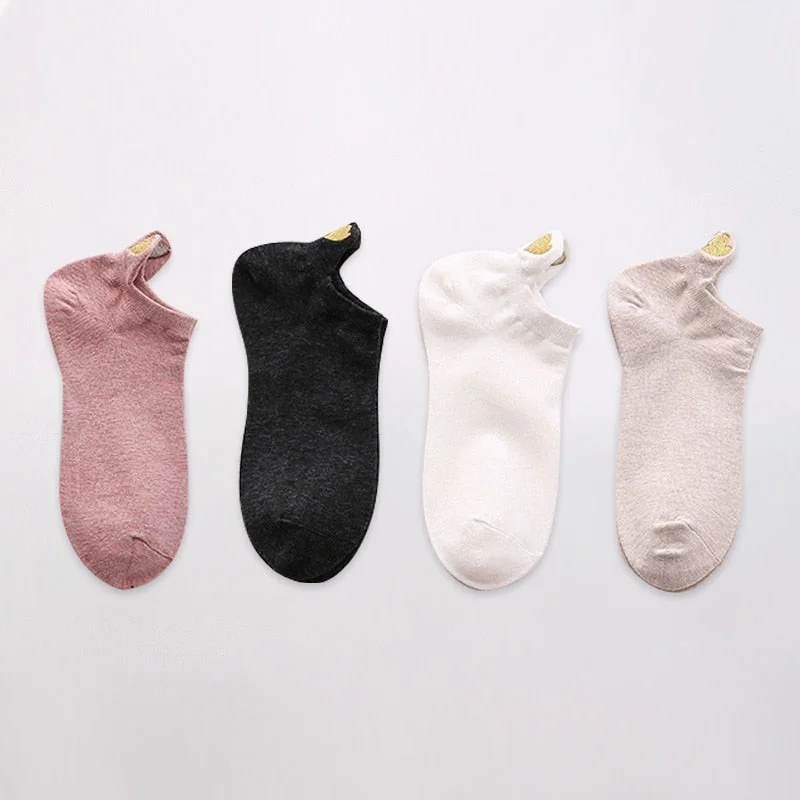 4 Pairs Lot Fashion Socks Women 2021 New Spring Cotton Color Novelty Girls Cute Heart Embroidery Casual Funny Ankle Socks Pack
