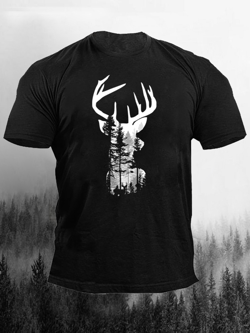Forest Elk Printed Casual Mens T-Shirt