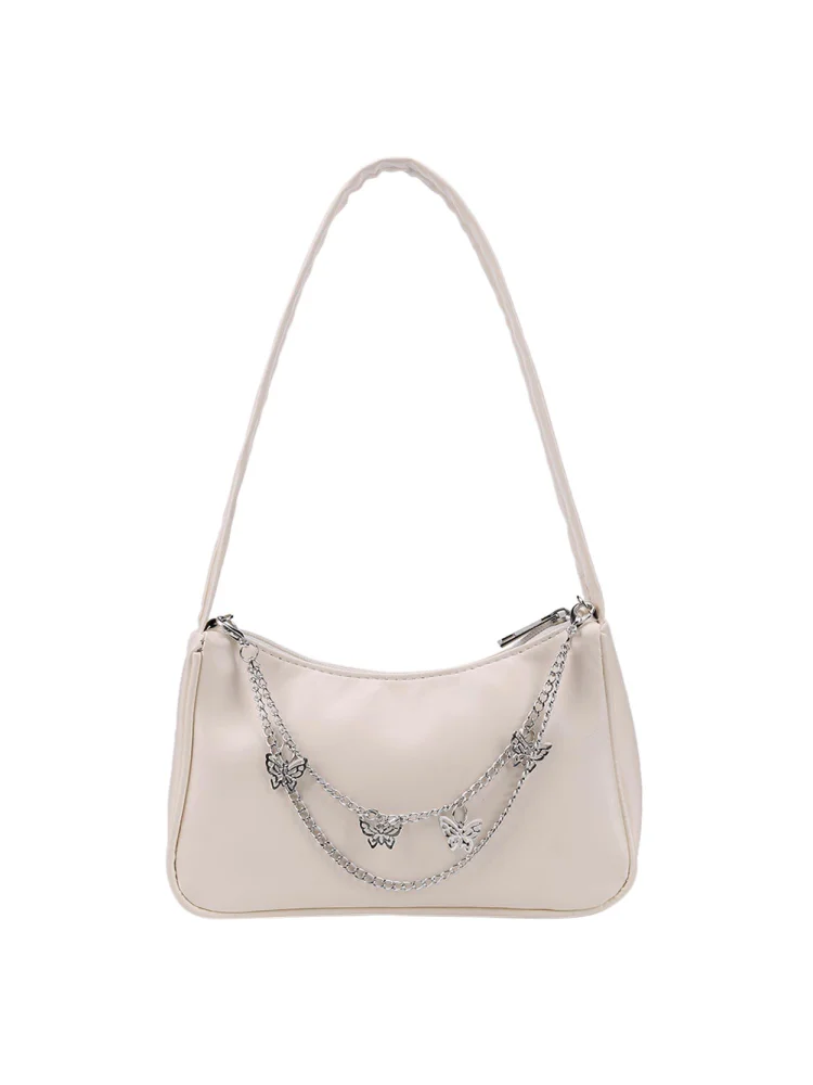 Fashion Women Butterfly Chain PU Underarm Bag Casual Small Handbag (Beige)