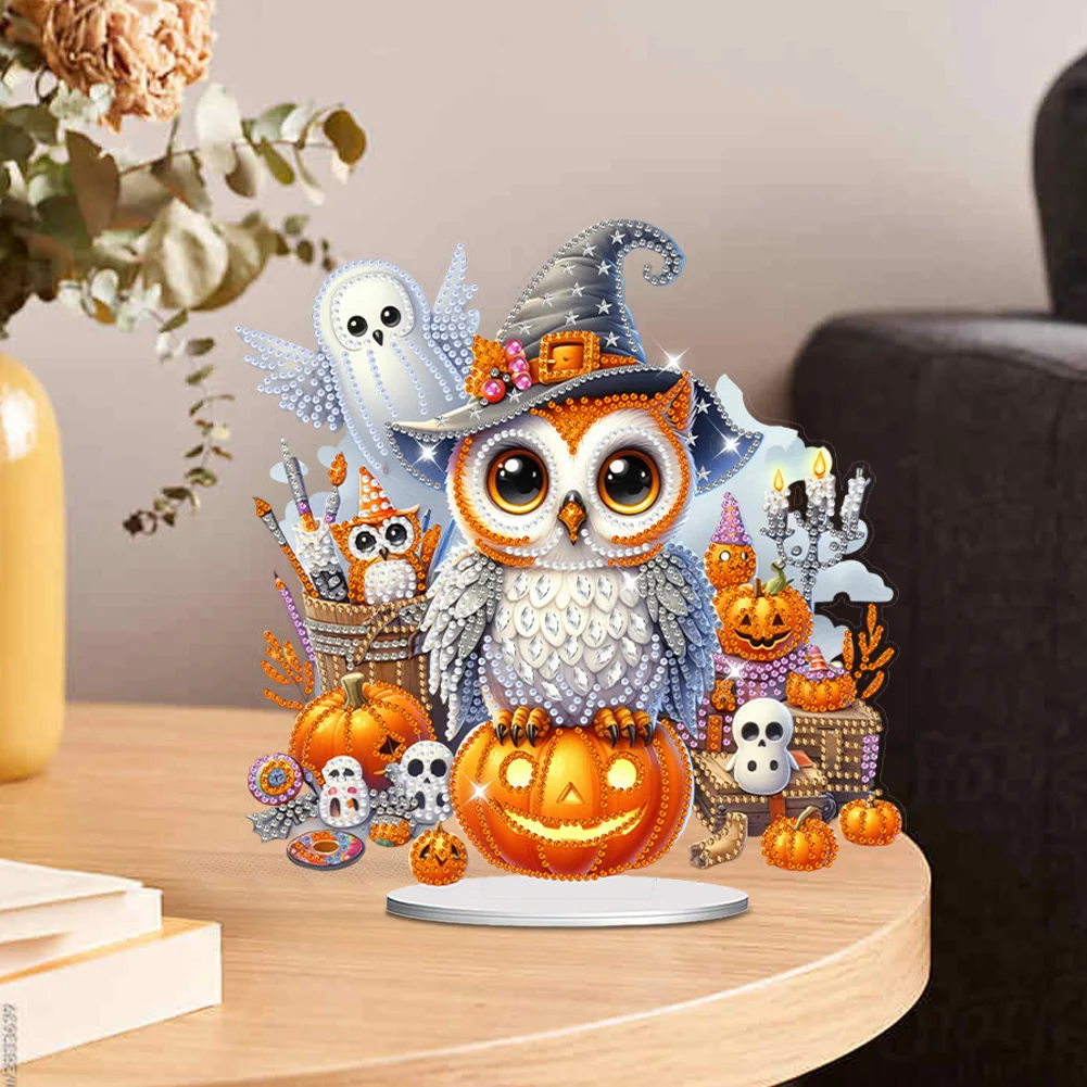 DIY Halloween Pumpkin Owl Acrylic Special Shaped Diamond Art Kits for Home Decor