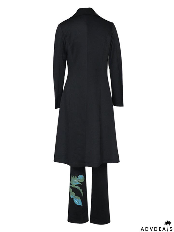 Floral Printed Long Coat Tank Top Pants Outfits 3 Pieces Sets