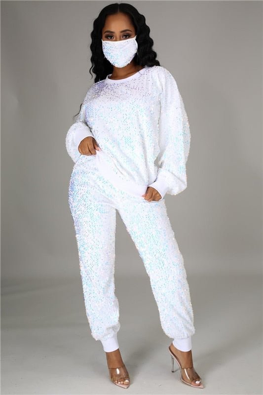 Winter Plus Size S-5XL Clothing For Women Two Piece Set Sequins Birthday Outfit Joggers Tracksuit Wholesale Dropshipping 2021
