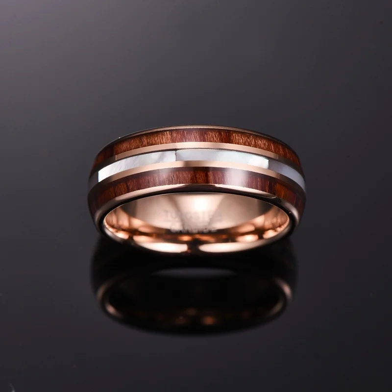 8mm Rose Gold Inlay Tungsten Carbide Men's Wedding Bands