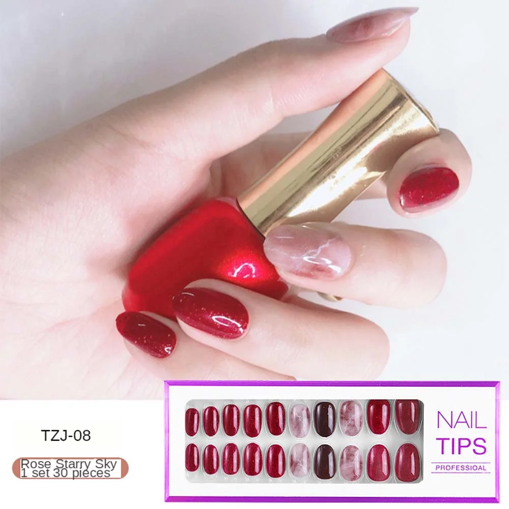 24/30Pcs/Set Reusable False Nail Tips Set Full Cover Shiny Matte Nail Tips With Designs Press On Nails Art Fake Extension Tips-Nail Inspo