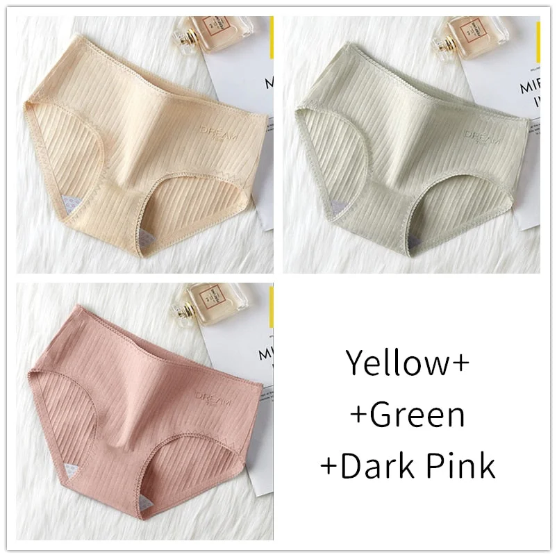 3Pcs Women Panties Lace Cotton Underwear Girls Mid Waist Briefs Lady Cute Sexy Lingerie Intimates Breathable Underpants Female