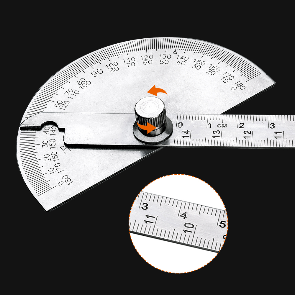 Stainless Steel Angle Gauge Protractor 180 Degree Adjustable, Round
