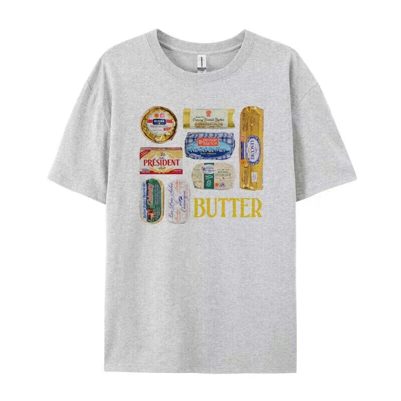 Woherb Retro Butter Graphic T-Shirt-Outfit Ideas