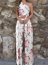 Floral Printed Lace-Up Wide Leg Suits