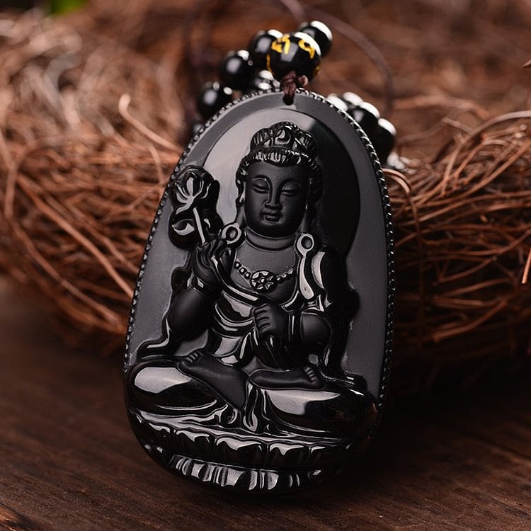 YOY-Black Obsidian Carved Buddha Lucky  Pendant