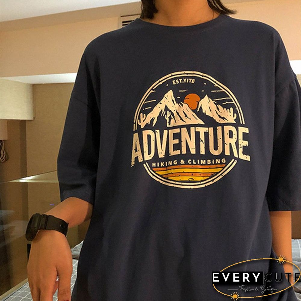 Vintage Crew Neck Cotton Print Women Tee Shirt Half Sleeve T-Shirt Oversized Summer Loose Streetwear Clothing Aesthetic Top