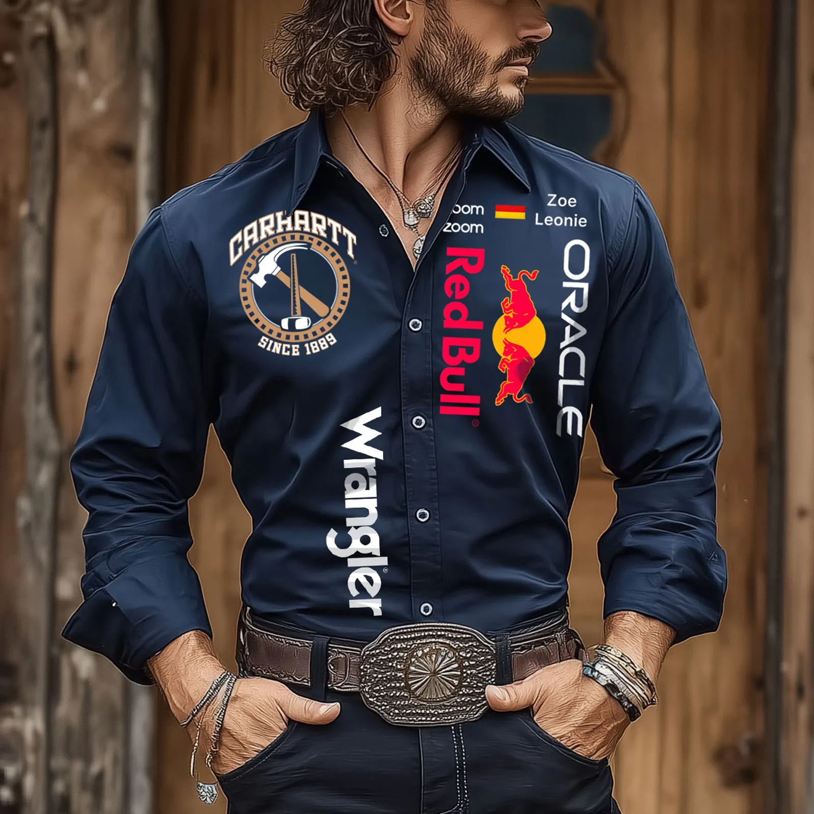 Stylish Multi-Brand Print Button-Up Shirt