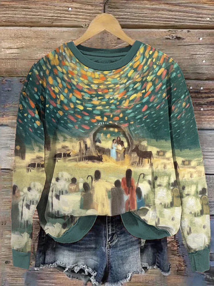 VChics Jesus Faith Art Painting Print Casual Cozy Sweatshirt
