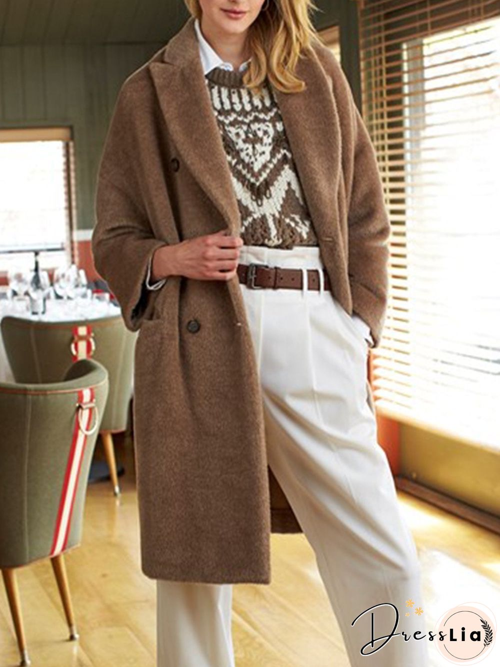 Coffee Casual Long Sleeve plus size Sweater