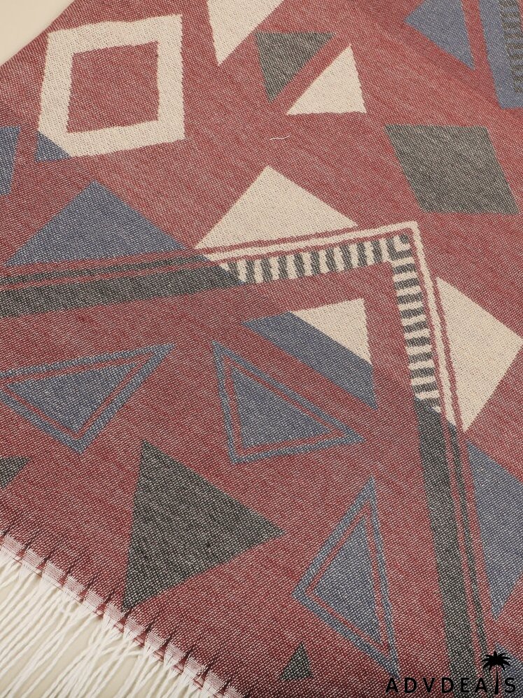 Geometric Print Fringe Hem Shawl Scarf