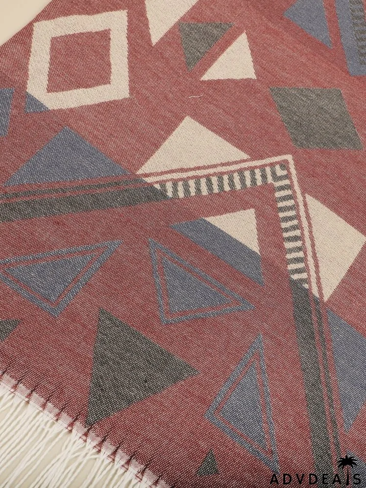 Geometric Print Fringe Hem Shawl Scarf