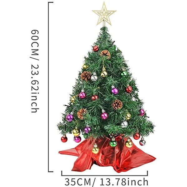 🔥kukelife🔥Christmas-artificial Christmas tree mini xmas pine tree with decorations 25 balls star tree tops 50 warm yellow led lights indoor decorative mini xmas tree