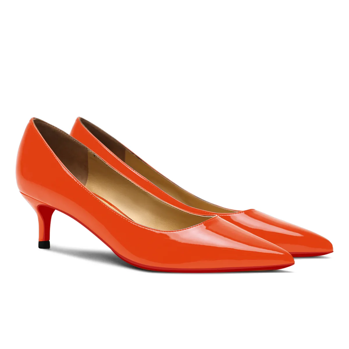50mm Women's Low Heel Kittens Pointed Toe Casual Slip On Patent Red Bottoms Pumps-vocosishoes