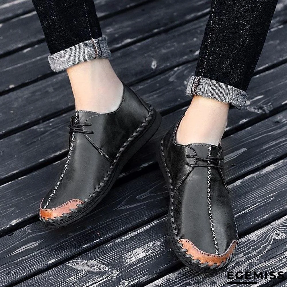 Men Casual Cow Leather Light Comfortable Split Leather Flats Shoes | EGEMISS