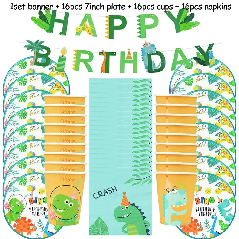 49Pcs Dinosaur Theme Party Disposable Tableware Set Paper Plate Cup Kids Boy Jungle Birthday Party Decoration Baby Shower Favors