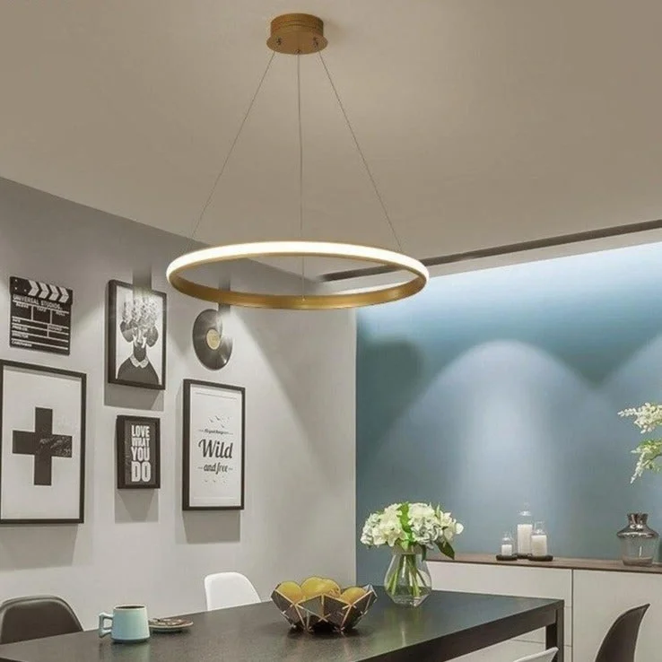 LED Pendant Lights Living Room Dining Modern Black White Golden Coffee Rings Aluminum Body Ceiling Mounted Indoor Lamps De