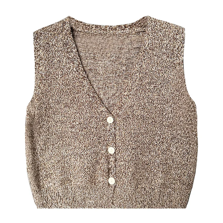 Simple Knit Buttoned Sleeveless Vest - yankia