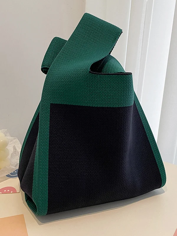 Simple Knitting Contrast Color Color-Block Bags Accessories Handbags