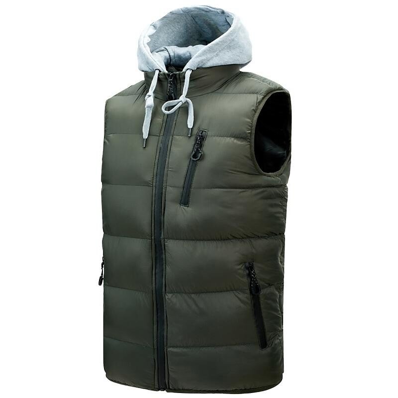 Rogoman Men's Stand Collar Detachable Hood Zip-up Padded Gilet