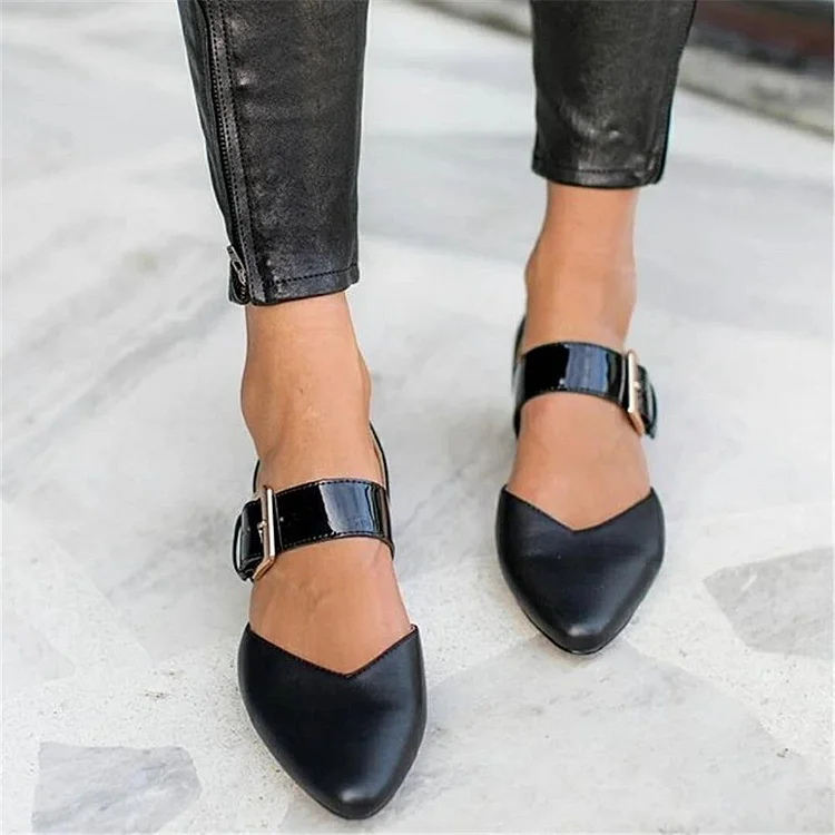 HUXM Women's Simple Buckle Casual Mules