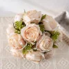Bridal Pink Purple 12 Heads Rose Artificial Flower Bouquet Home Vase Faux Floral Decor