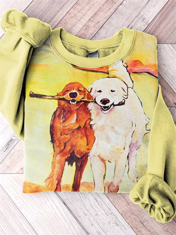 VChics Funny Dogs Art Painting Print Cozy Sweatshirt