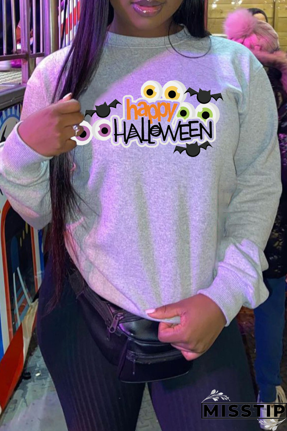 Black Fashion Street Print Letter O Neck Tops