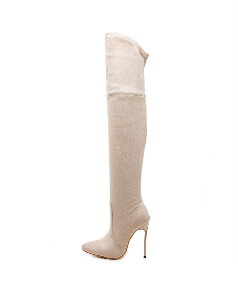 Eilyken Sexy Over the Knee high Boots Woman Flock Leather Thick high heels Women Boots Winter Black Apricot Brown Party shoes