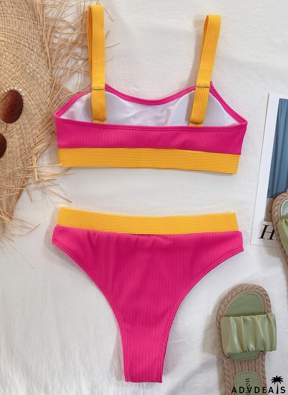Summer Two Piece Block Color High Waist Swiwmear