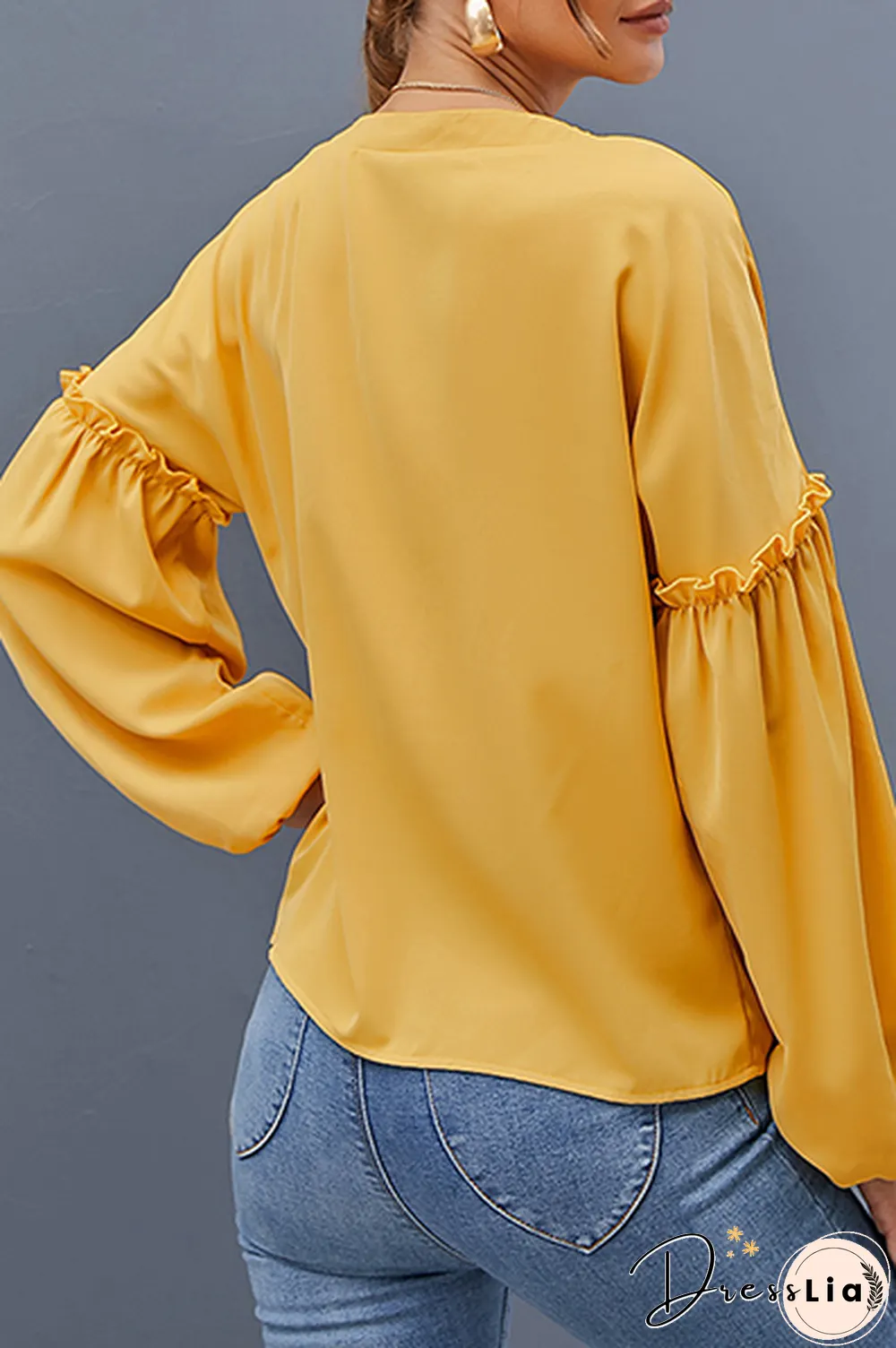 Casual Solid Buckle Stringy Selvedge V Neck Tops