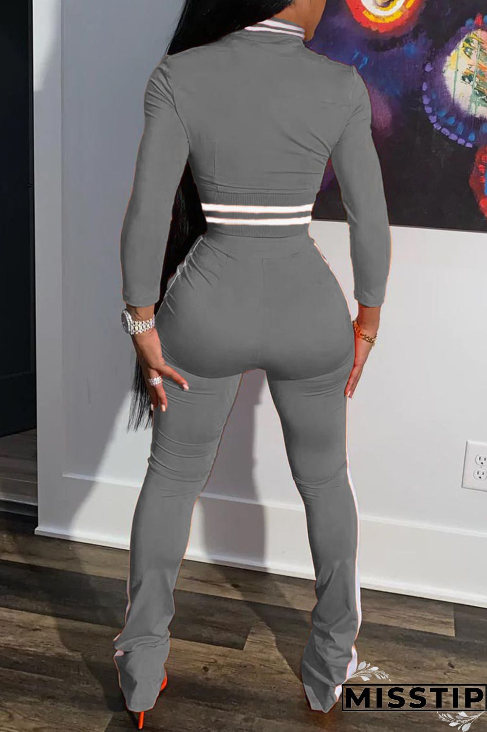 Black Casual Solid Patchwork Zipper Long Sleeve Two Pieces