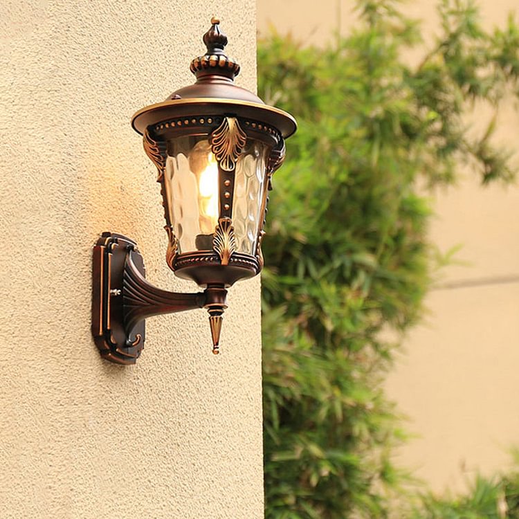 1 Bulb Sconce Light Fixture Countryside Outdoor Wall Mounted Lamp with Water Glass Shade in Coffee