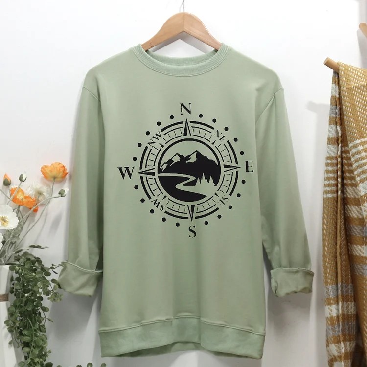 Compass and mountain Women Casual Sweatshirt-Annaletters