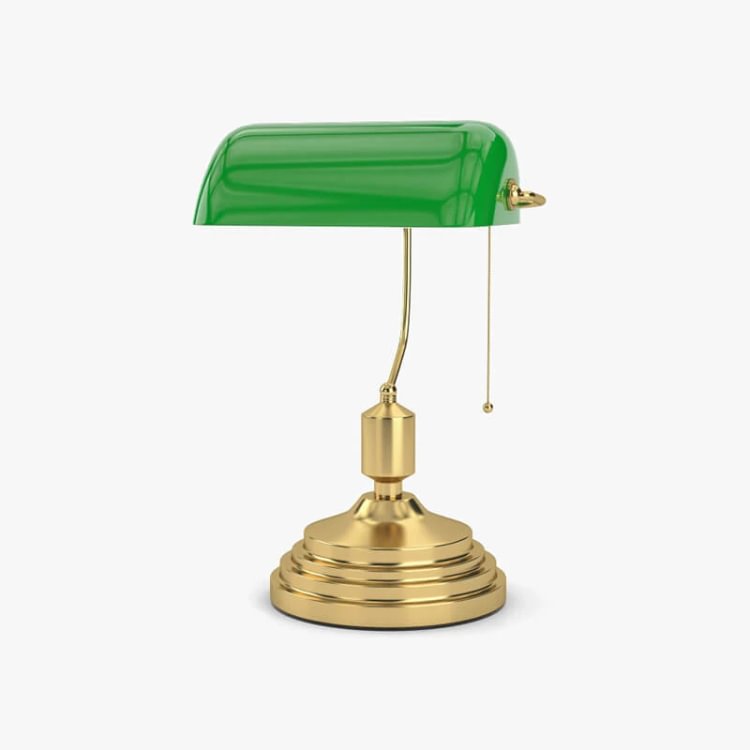 Vintage Green Glass Banker Table Lamp