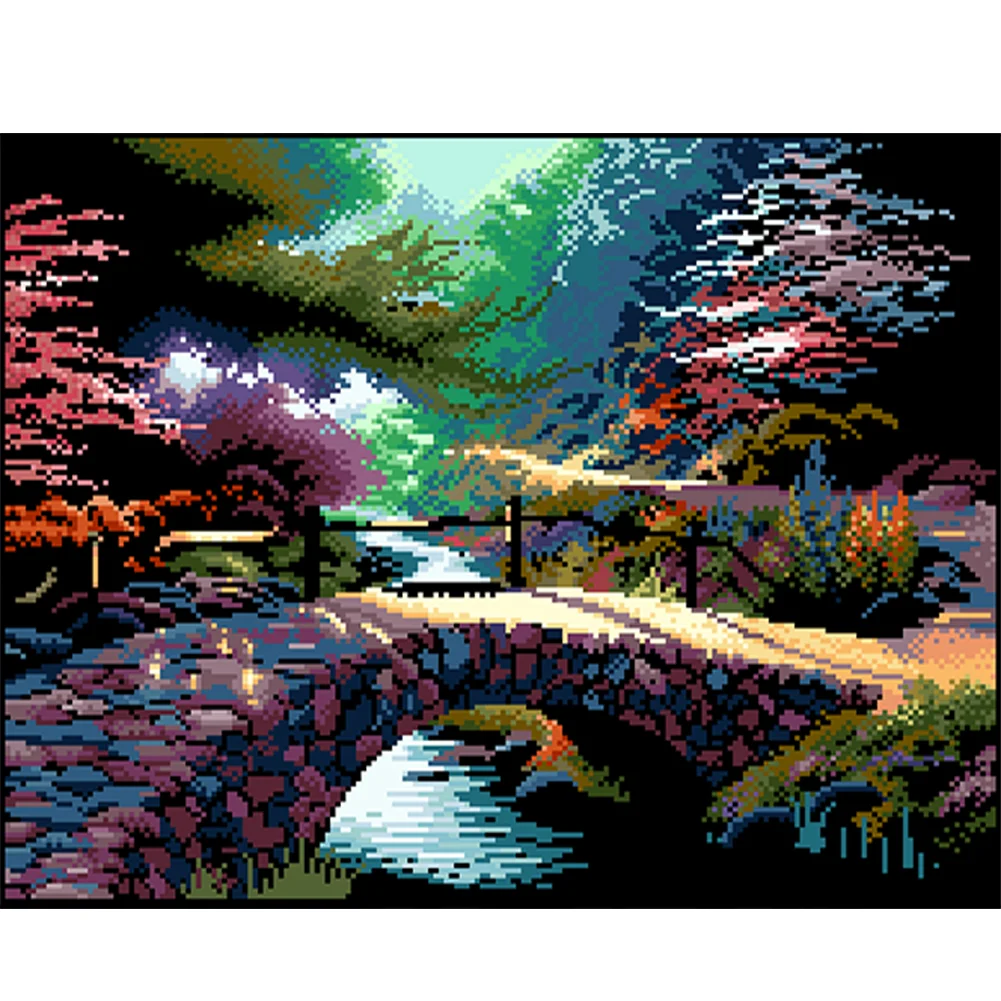 9CT Full Stamped Cross Stitch Bead Embroidery- Bridge(Canvas|54*43CM)