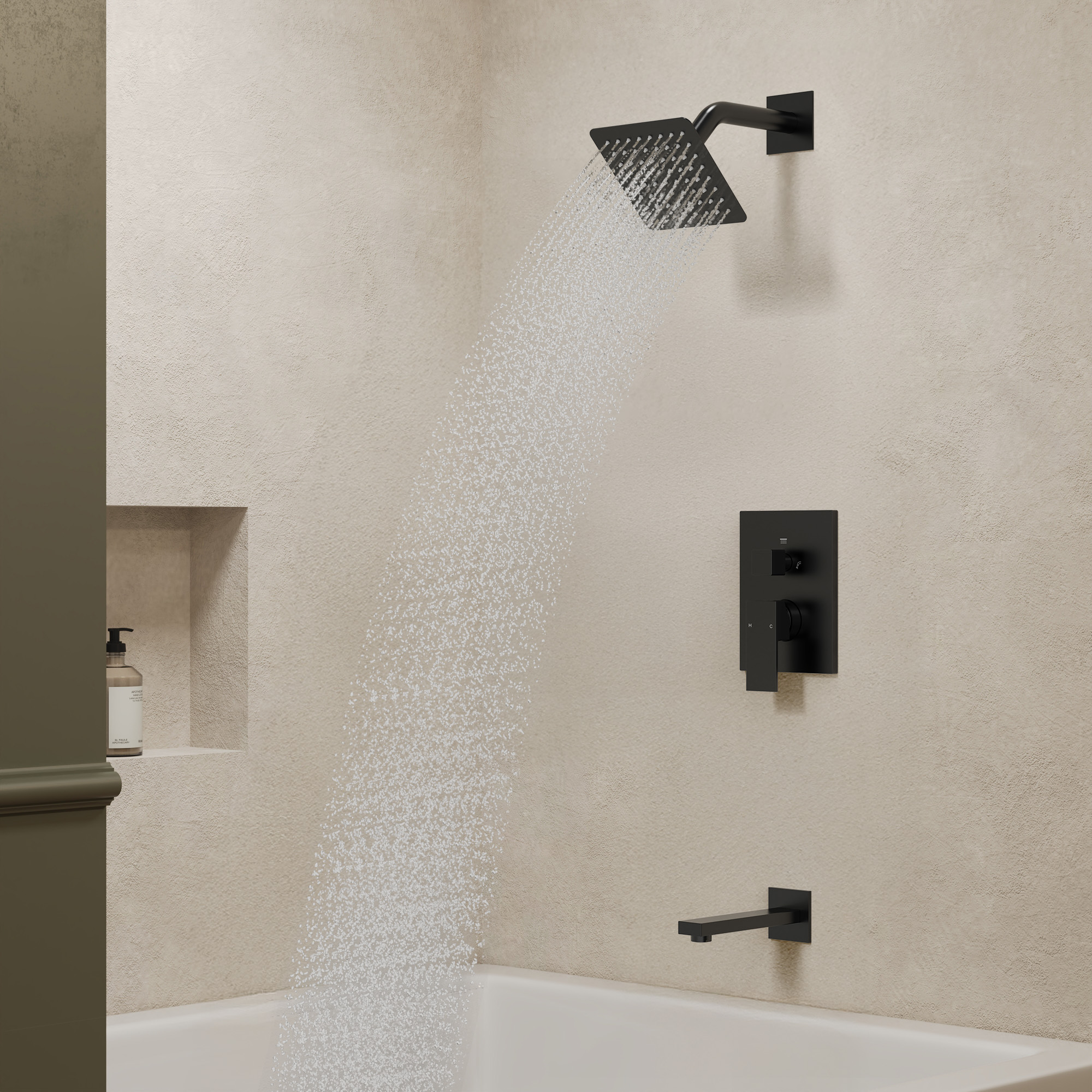 6 in. Wall Mount Single Handle 1-Spray Tub and Shower Faucet 2.5 GPM in Matte Black Valve Included