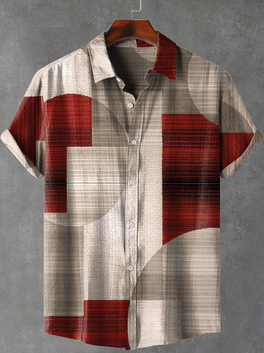 Geometric Gradient Art Print Casual 100% Cotton Shirt