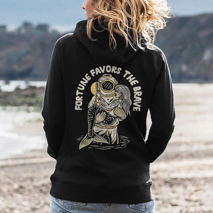 Fortune Favors The Brave Printed Women's Hoodie