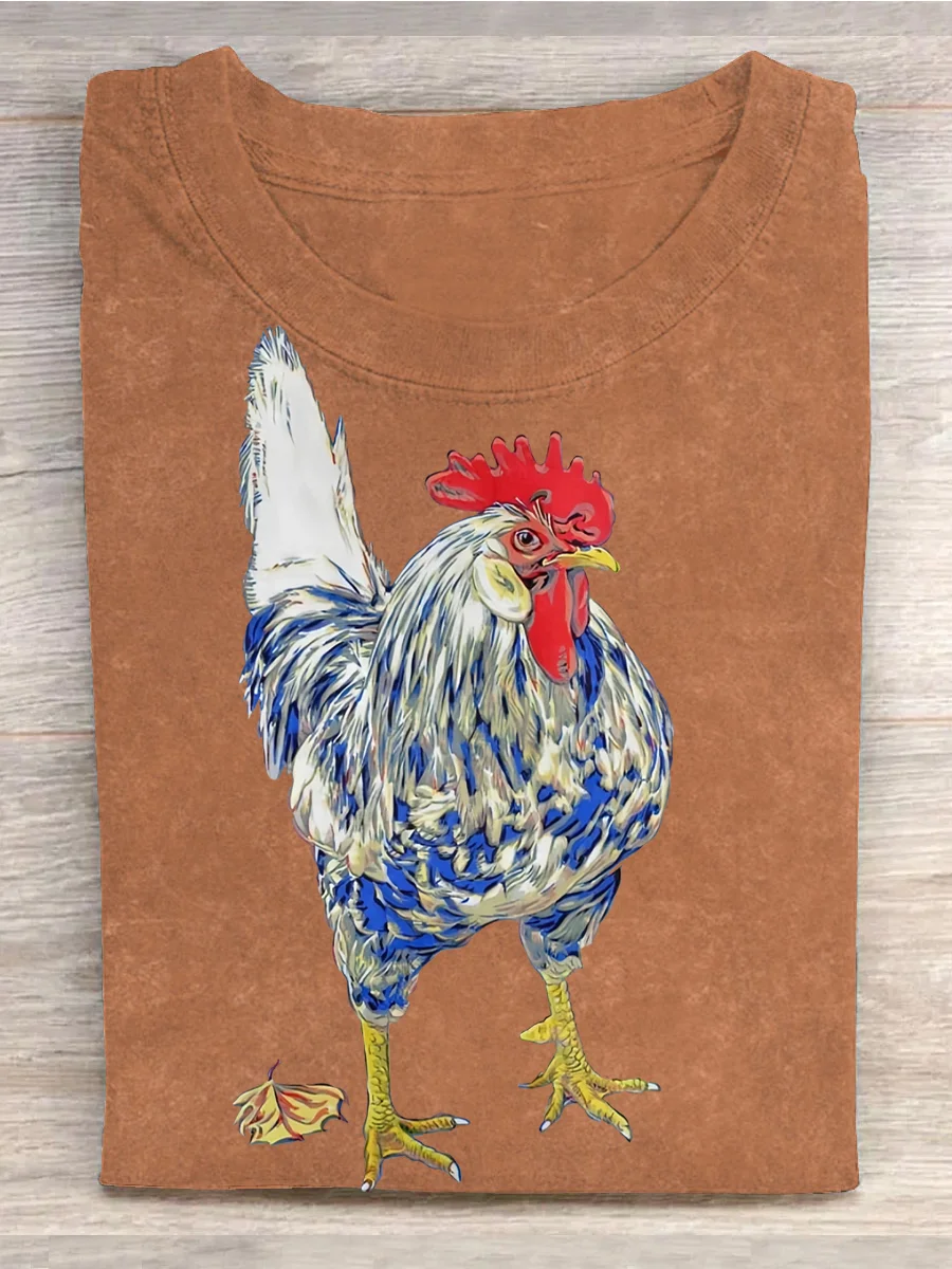 Eagerlys Rooster Print Short Sleeve T-shirt Eagerlys