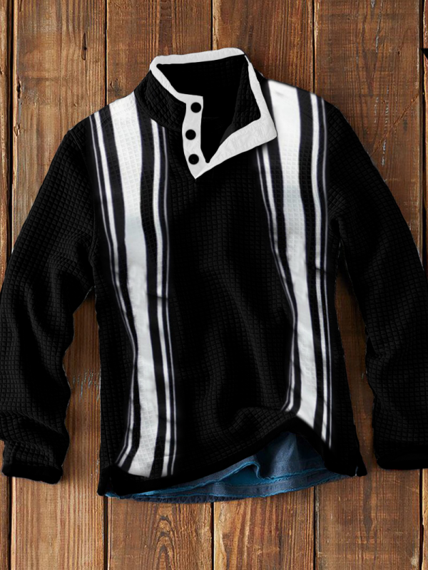 Men's Casual Fashion Waffle Check Long Sleeve T-Shirt